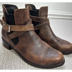 Wolky Ankle Boots Leather Bootie Women 7.5 Brown Biker Moto Straps Slipon Buckle